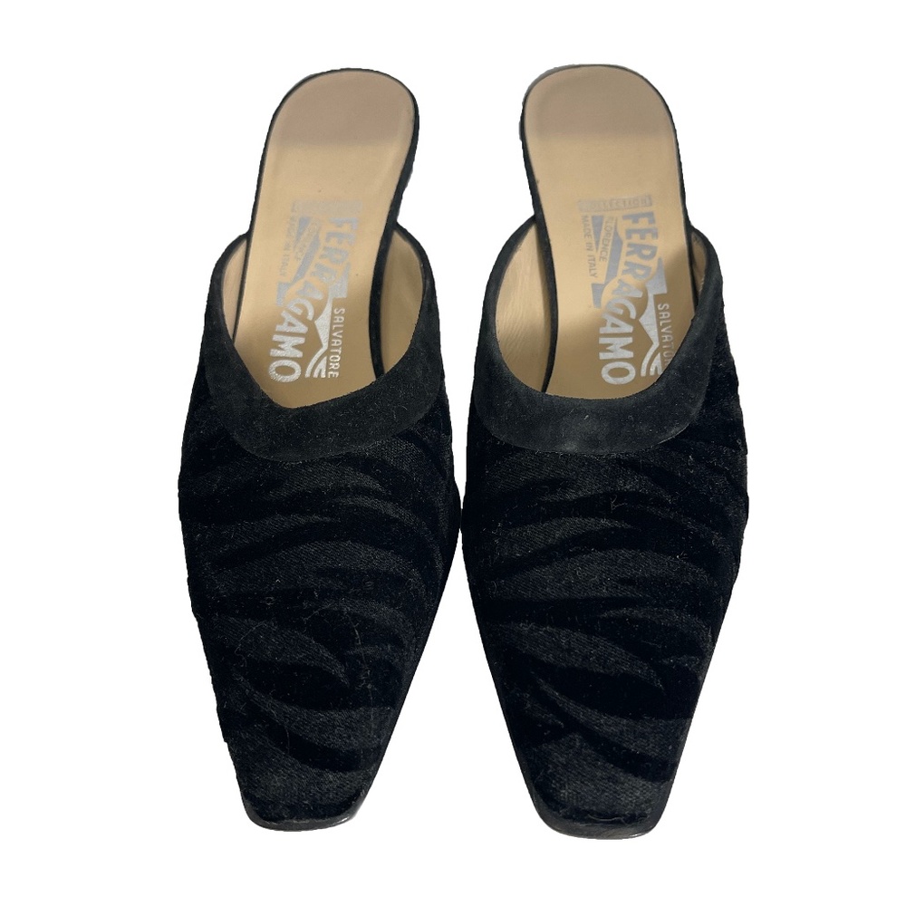 NEW Salvatore Ferragamo Velour Zebra Pattern Vintage Kitten Heel Slides 7 1/2 B
